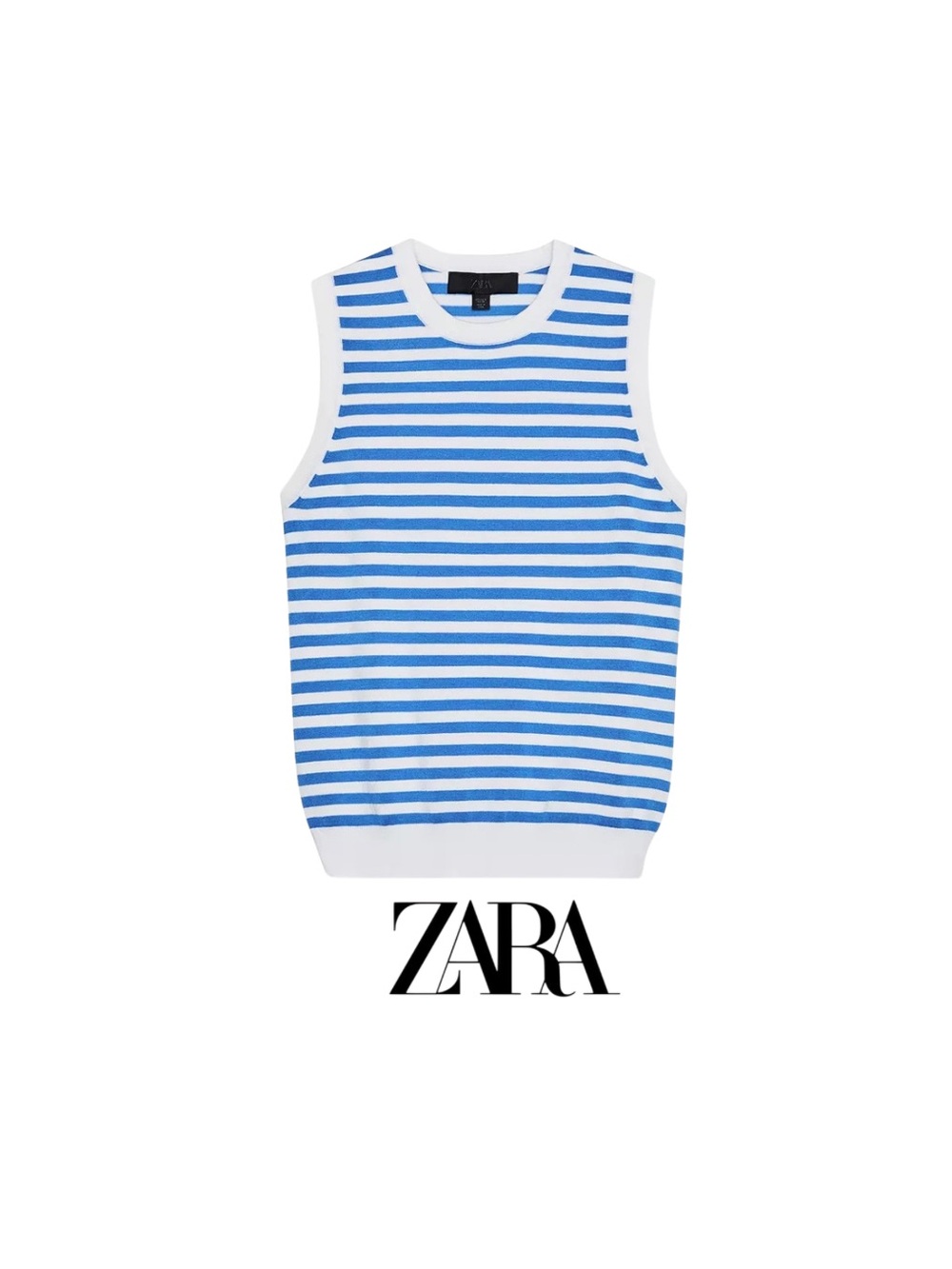 ZARA Blue & White Striped Crewneck Knit Vest